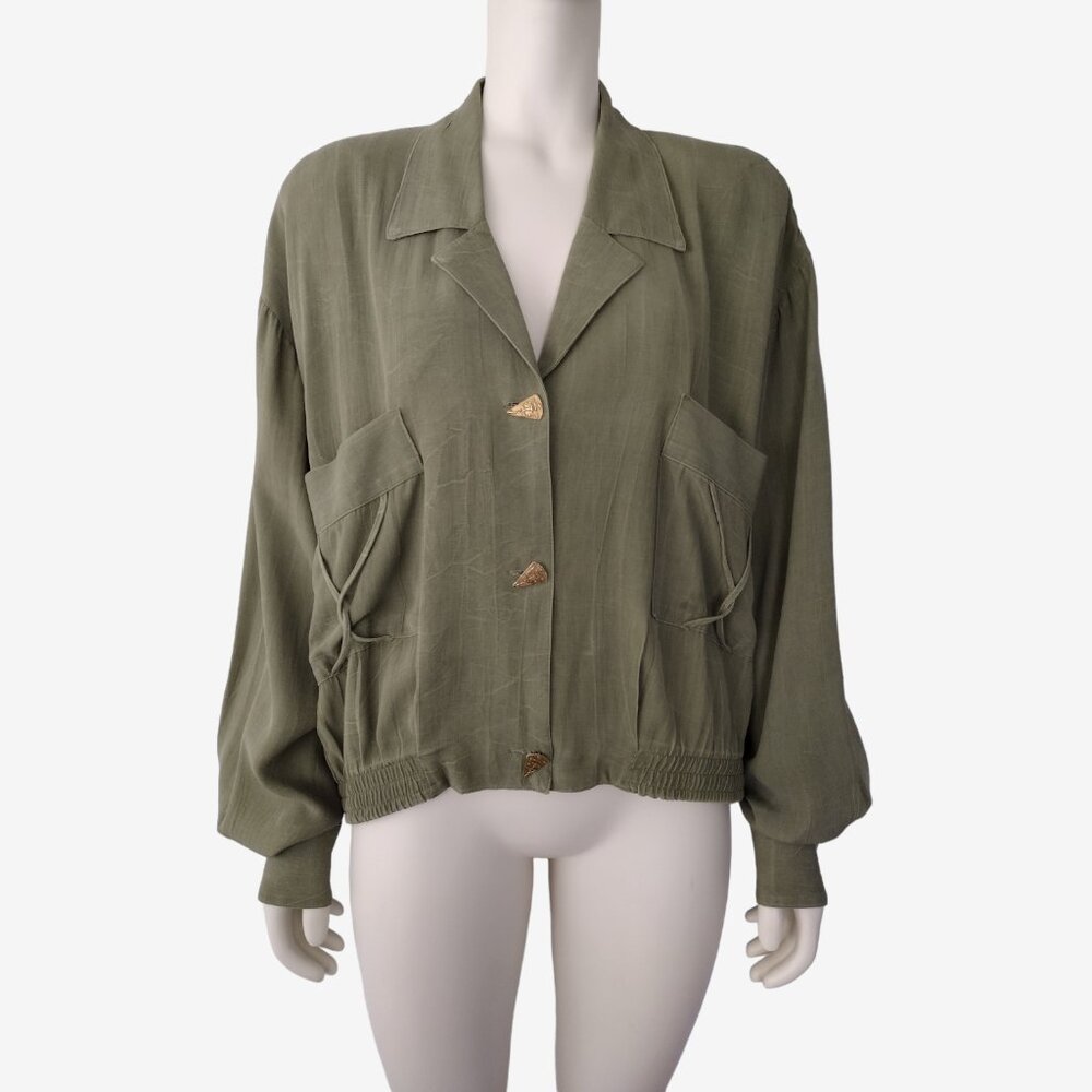 Vintage 1990s Green Button Down Collared Relaxed Fit Lightweight Jacket